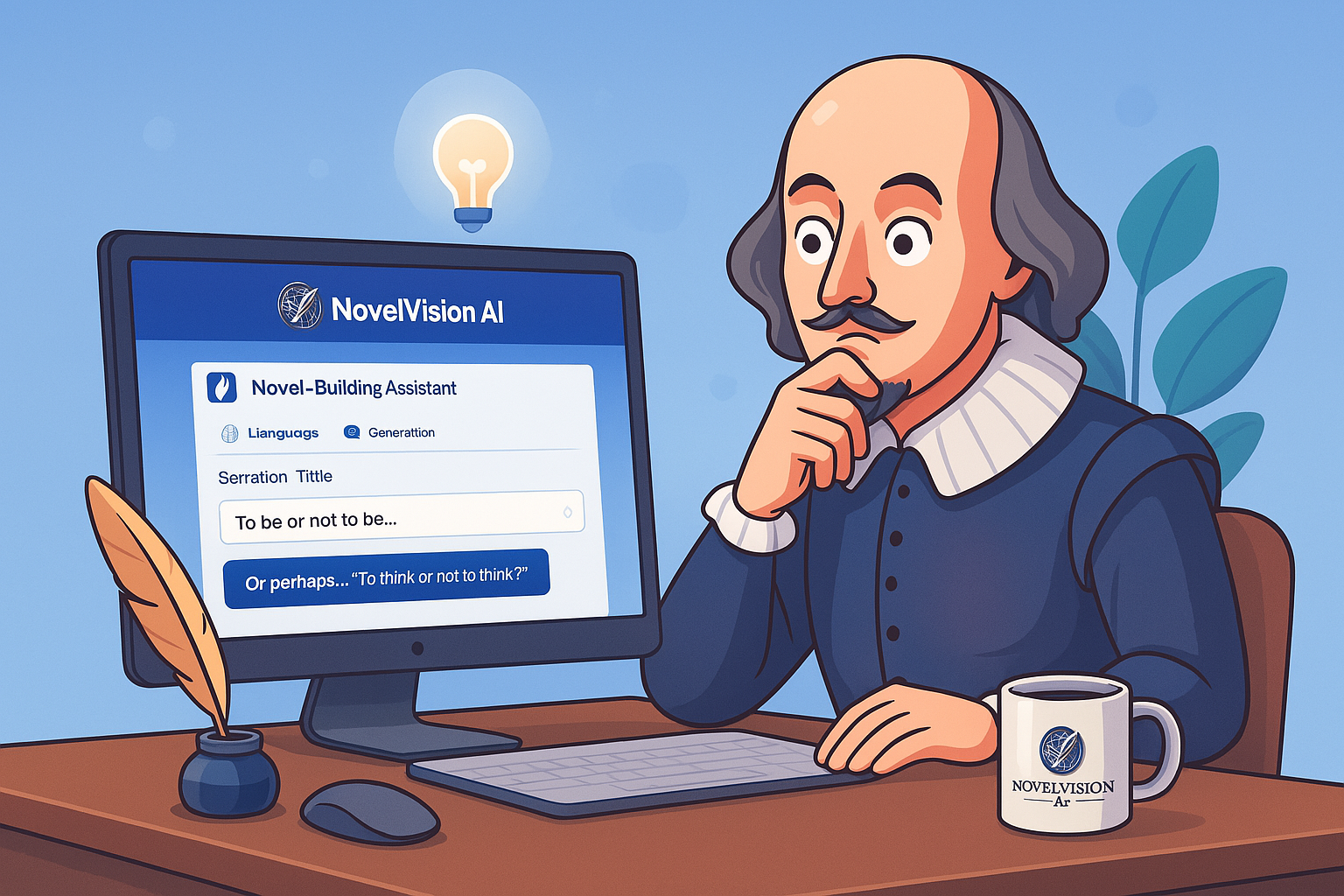 Shakespeare using NovelVision AI to enhance his creative process